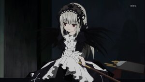 Rating: Safe Score: 0 Tags: 1girl bangs black_background black_dress closed_mouth dress frills hairband holding_weapon image long_hair long_sleeves red_eyes sitting solo suigintou very_long_hair weapon User: admin