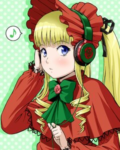 Rating: Safe Score: 0 Tags: 1girl ? auto_tagged blonde_hair blue_eyes blush bonnet bow bowtie capelet commentary_request dress drill_hair eighth_note floral_print flower frills green_background green_bow hair_ribbon halftone halftone_background headphones ichikawa_masahiro image long_hair long_sleeves musical_note pink_flower pink_rose polka_dot polka_dot_background polka_dot_dress red_capelet red_flower red_rose ribbon rose rozen_maiden shinku solo speech_bubble spoken_musical_note twin_drills twintails upper_body User: admin