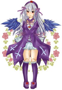 Rating: Safe Score: 0 Tags: 1girl black_wings blush dress flower frills full_body hairband image knee_boots kneehighs long_hair long_sleeves looking_at_viewer purple_dress red_eyes ribbon silver_hair smile solo standing suigintou wings User: admin