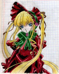 Rating: Safe Score: 0 Tags: 1girl blonde_hair blue_eyes bow bowtie dress flower green_bow green_neckwear image long_hair long_sleeves looking_at_viewer marker_(medium) pink_rose red_dress rose shinku solo twintails User: admin