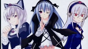 Rating: Safe Score: 0 Tags: 1girl animal_ears dress flower frills hairband image long_hair long_sleeves looking_at_viewer multiple_views one_eye_closed red_eyes smile solo suigintou upper_body User: admin