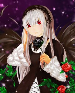 Rating: Safe Score: 0 Tags: 1girl black_dress black_wings dress feathers flower hairband holding_flower image long_hair long_sleeves looking_at_viewer red_eyes red_flower red_rose rose silver_hair solo sparkle sparkle_background star_(sky) starry_sky suigintou thorns wings User: admin