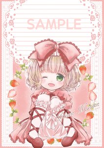 Rating: Safe Score: 0 Tags: 1girl apple blonde_hair blush bow dress food frills fruit green_eyes hair_bow hina_ichigo hinaichigo image one_eye_closed open_mouth pink_bow pink_dress short_hair smile solo strawberry User: admin