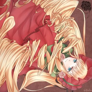 Rating: Safe Score: 0 Tags: 1girl blonde_hair blue_eyes blush bonnet bow dress drill_hair flower green_bow image long_hair long_sleeves looking_at_viewer pink_flower pink_rose red_capelet red_dress ringlets rose shinku solo twin_drills very_long_hair User: admin