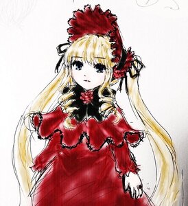 Rating: Safe Score: 0 Tags: 1girl blonde_hair blue_eyes bonnet bow dress flower image long_hair long_sleeves looking_at_viewer red_capelet red_dress rose shinku simple_background solo twintails very_long_hair white_background User: admin