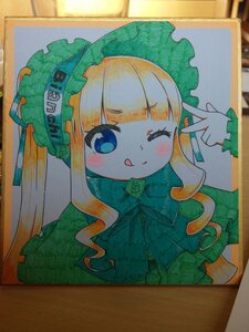 Rating: Safe Score: 0 Tags: 1girl bangs blonde_hair blue_eyes blunt_bangs capelet closed_mouth dress eyebrows_visible_through_hair green_dress image long_hair looking_at_viewer marker_(medium) one_eye_closed photo shikishi shinku smile solo tongue tongue_out traditional_media upper_body v watercolor_(medium) User: admin