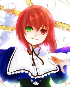 Rating: Safe Score: 0 Tags: 1girl blue_dress dress green_eyes heterochromia image long_sleeves looking_at_viewer red_eyes red_hair ribbon short_hair smile solo souseiseki upper_body User: admin