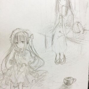 Rating: Safe Score: 0 Tags: 1girl dress hairband image long_hair long_sleeves looking_at_viewer monochrome photo shinku sketch solo traditional_media very_long_hair User: admin