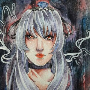 Rating: Safe Score: 0 Tags: 1girl bangs bow choker image lips long_hair portrait red_eyes solo suigintou traditional_media watercolor_(medium) User: admin