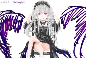 Rating: Safe Score: 0 Tags: 1girl bangs black_dress dated dress eyebrows_visible_through_hair hairband image long_hair long_sleeves looking_at_viewer red_eyes silver_hair sitting smile solo suigintou twitter_username very_long_hair white_background User: admin