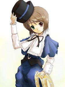 Rating: Safe Score: 0 Tags: 1girl bangs blue_dress brown_hair capelet dress frills green_eyes hat heterochromia image long_sleeves looking_at_viewer red_eyes ribbon short_hair smile solo souseiseki standing top_hat User: admin