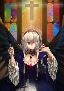 Rating: Safe Score: 0 Tags: 1girl ;q black_wings breasts cleavage commentary_request cross detached_collar dress flower frills gothic_lolita hairband image large_breasts lens_flare lolita_fashion lolita_hairband long_hair looking_at_viewer one_eye_closed orokanahime red_eyes rose rozen_maiden silver_hair smile solo stained_glass suigintou tongue tongue_out wings yakult User: admin
