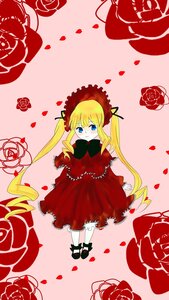 Rating: Safe Score: 0 Tags: 1girl blonde_hair blue_eyes blush bonnet bow dress flower image long_hair long_sleeves petals pink_rose red_dress red_flower red_rose rose rose_petals shinku solo twintails very_long_hair User: admin