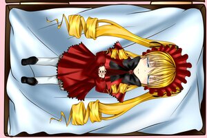 Rating: Safe Score: 0 Tags: 1girl blonde_hair blue_eyes blush bonnet bow dress drill_hair full_body image long_hair long_sleeves pantyhose red_dress shinku shoes solo standing twin_drills twintails white_legwear User: admin