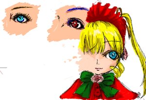 Rating: Safe Score: 0 Tags: 1girl bangs blonde_hair blue_eyes bonnet bow bowtie dress flower green_bow image looking_at_viewer portrait rose shinku signature simple_background solo white_background User: admin