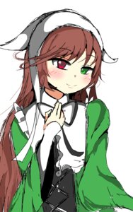 Rating: Safe Score: 0 Tags: 1girl bangs blush brown_hair closed_mouth dress eyebrows_visible_through_hair green_eyes head_scarf heterochromia image long_hair long_sleeves looking_at_viewer red_eyes simple_background smile solo suiseiseki very_long_hair white_background wide_sleeves User: admin