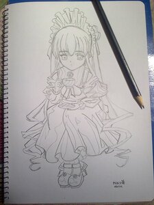 Rating: Safe Score: 0 Tags: 1girl bangs boots dress eyebrows_visible_through_hair full_body image long_hair long_sleeves looking_at_viewer monochrome photo shikishi shinku sitting solo traditional_media very_long_hair User: admin