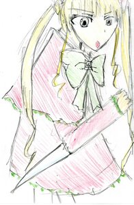 Rating: Safe Score: 0 Tags: 1girl :o blonde_hair bow bowtie dress image long_hair long_sleeves looking_at_viewer open_mouth shinku simple_background solo white_background User: admin