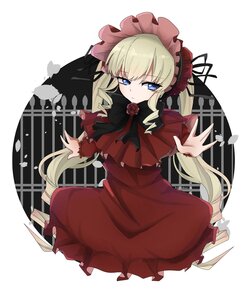 Rating: Safe Score: 0 Tags: 1girl blonde_hair blue_eyes bonnet bow bowtie dress flower image long_hair long_sleeves looking_at_viewer red_dress red_flower red_rose rose shinku solo twintails very_long_hair User: admin