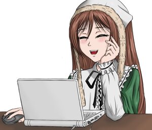 Rating: Safe Score: 0 Tags: 1girl ^_^ blush brown_hair closed_eyes food green_dress image long_hair long_sleeves open_mouth simple_background smile solo suiseiseki User: admin