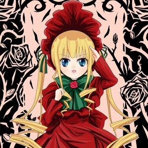 Rating: Safe Score: 0 Tags: 1girl blonde_hair blue_eyes bonnet dress flower green_bow green_neckwear image long_hair long_sleeves looking_at_viewer pink_flower pink_rose red_dress red_flower red_rose rose shinku sidelocks solo twintails very_long_hair yellow_background User: admin