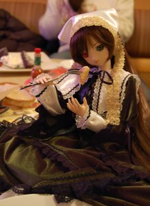 Rating: Safe Score: 0 Tags: 1girl blurry blurry_background brown_hair depth_of_field doll dress frills green_eyes heterochromia holding long_sleeves looking_at_viewer red_eyes sitting solo souseiseki suiseiseki User: admin