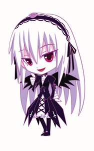 Rating: Safe Score: 0 Tags: 1girl :d chibi dress full_body hairband image long_hair long_sleeves open_mouth smile solo standing striped suigintou white_background white_hair User: admin