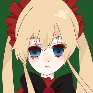 Rating: Safe Score: 0 Tags: 1girl :< blonde_hair blue_eyes blush bow dress face green_background image long_hair looking_at_viewer pout red_bow shinku simple_background solo twintails User: admin
