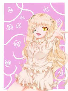 Rating: Safe Score: 0 Tags: 1girl blonde_hair dress flower frills hair_ornament image kirakishou long_hair one_eye_closed open_mouth outstretched_hand rose smile solo yellow_eyes User: admin