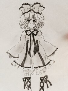 Rating: Safe Score: 0 Tags: 1girl blush bow dress frills greyscale hina_ichigo hinaichigo image long_sleeves looking_at_viewer monochrome ribbon short_hair smile solo traditional_media wide_sleeves User: admin