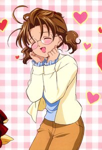 Rating: Safe Score: 0 Tags: 1girl ahoge argyle argyle_background blush brown_hair checkered checkered_background checkered_floor closed_eyes glasses hands_on_own_face heart human long_sleeves open_mouth plaid plaid_background sakurada_nori smile solo twintails User: admin