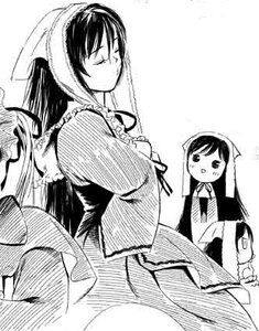 Rating: Safe Score: 0 Tags: 2girls closed_eyes dress frills greyscale image long_hair long_sleeves monochrome multiple_girls solo suiseiseki tongue User: admin