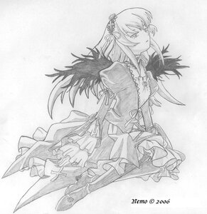 Rating: Safe Score: 0 Tags: 1girl boots dress flower frills greyscale hairband image long_hair long_sleeves monochrome ribbon solo suigintou traditional_media wings User: admin