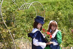 Rating: Safe Score: 0 Tags: 2girls blue_headwear brown_hair day dress flower garden hat long_hair long_sleeves looking_at_viewer multiple_cosplay multiple_girls outdoors tagme tree User: admin