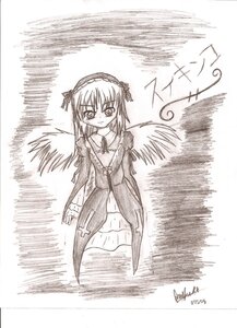 Rating: Safe Score: 0 Tags: 1girl black_wings blush detached_collar dress flower frilled_sleeves frills full_body greyscale hairband image long_hair long_sleeves looking_at_viewer monochrome simple_background solo suigintou white_background wings User: admin
