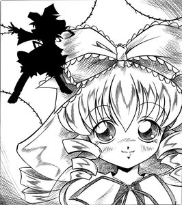 Rating: Safe Score: 0 Tags: 1girl :} arukime blush bow commentary_request drill_hair frills greyscale hair_bow hat hina_ichigo hinaichigo image monochrome outstretched_hand rozen_maiden silhouette smile solo twin_drills User: admin