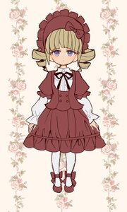 Rating: Safe Score: 0 Tags: 1girl blonde_hair blue_eyes blush bonnet bow dress drill_hair flower full_body hat image juliet_sleeves lolita_fashion long_sleeves looking_at_viewer pantyhose pink_rose puffy_sleeves red_dress rose shinku shoes solo standing striped striped_legwear vertical_stripes white_legwear User: admin