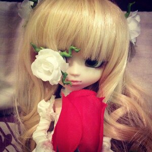 Rating: Safe Score: 0 Tags: 1girl blonde_hair doll dress flower kirakishou leaf long_hair rose solo white_flower white_rose User: admin