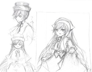 Rating: Safe Score: 0 Tags: 1girl :d auto_tagged dress frills hat image long_hair long_sleeves looking_at_viewer monochrome open_mouth pair ribbon sketch smile souseiseki suiseiseki very_long_hair white_background User: admin