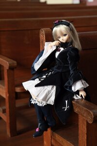 Rating: Safe Score: 0 Tags: 1girl black_footwear blonde_hair blue_eyes blurry boots chair doll dress gothic_lolita hat indoors lolita_fashion long_hair long_sleeves looking_at_viewer photo sitting solo standing suigintou table thigh_boots thighhighs User: admin