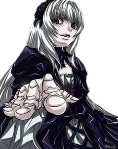 Rating: Safe Score: 3 Tags: 1girl dress flower hair_ornament image long_hair purple_eyes silver_hair solo suigintou User: admin