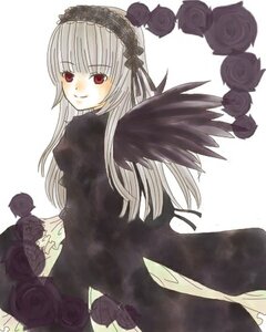 Rating: Safe Score: 0 Tags: 1girl black_dress black_rose black_wings dress flower frills hairband image long_hair long_sleeves looking_at_viewer looking_back red_eyes rose silver_hair simple_background smile solo suigintou white_background wings User: admin