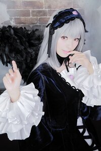 Rating: Safe Score: 0 Tags: 1girl bangs closed_mouth dress feathers flower frilled_sleeves frills gothic_lolita hairband lolita_fashion long_hair long_sleeves looking_at_viewer red_eyes rose solo suigintou User: admin