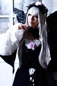 Rating: Safe Score: 0 Tags: 1girl bangs black_dress closed_mouth dress flower frills gothic_lolita lips lolita_fashion long_hair long_sleeves purple_eyes rose silver_hair solo suigintou User: admin