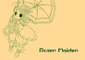 Rating: Safe Score: 0 Tags: 1girl auto_tagged blush bow dress drill_hair flower frills full_body holding_umbrella image kanaria long_hair long_sleeves monochrome open_mouth parasol ringlets simple_background solo standing twin_drills umbrella yellow_background User: admin