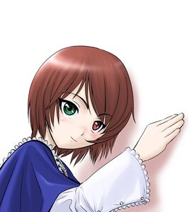 Rating: Safe Score: 0 Tags: 1girl blue_dress blush brown_hair frills green_eyes heterochromia image long_sleeves looking_at_viewer red_eyes short_hair simple_background smile solo souseiseki suiseiseki upper_body white_background User: admin