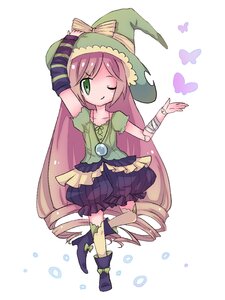 Rating: Safe Score: 0 Tags: 1girl bandages bloomers boots bow bug butterfly dress full_body green_eyes hat image insect long_hair one_eye_closed skirt smile solo standing striped suiseiseki very_long_hair witch_hat User: admin