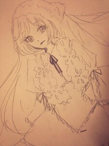 Rating: Safe Score: 0 Tags: 1girl frills image long_hair long_sleeves looking_at_viewer monochrome sketch solo suiseiseki traditional_media very_long_hair User: admin