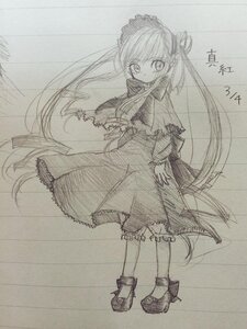 Rating: Safe Score: 0 Tags: 1girl capelet dress frills full_body image lolita_fashion long_hair long_sleeves looking_at_viewer monochrome shinku shoes sketch solo standing traditional_media twintails very_long_hair User: admin