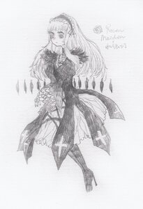 Rating: Safe Score: 0 Tags: 1girl auto_tagged boots dress frills full_body greyscale hairband image long_hair long_sleeves monochrome sketch solo standing suigintou User: admin